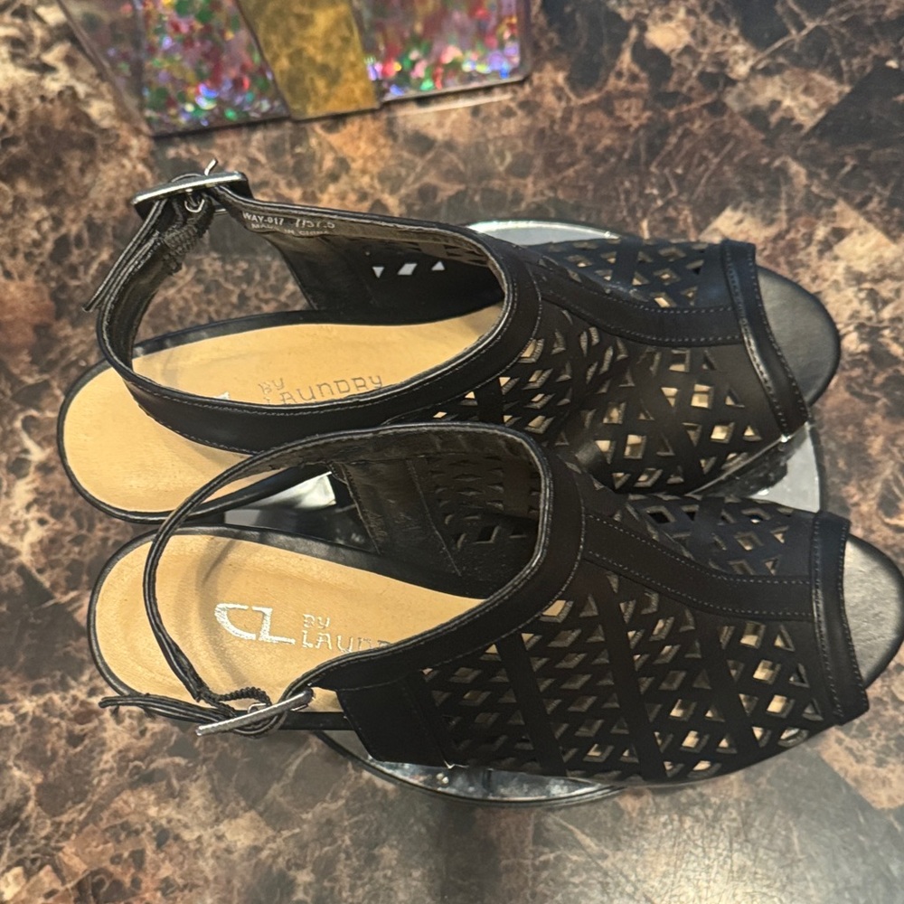 CL by Laundry Way Black Perforated Heeled Sandals - Women’s Size 7 - Picture 7 of 10